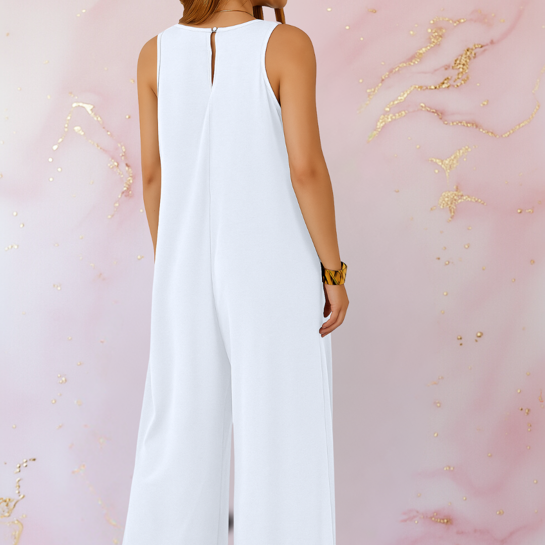 Onyx | Women's V-Neck Sleeveless Wide Leg Jumpsuit with Pockets
