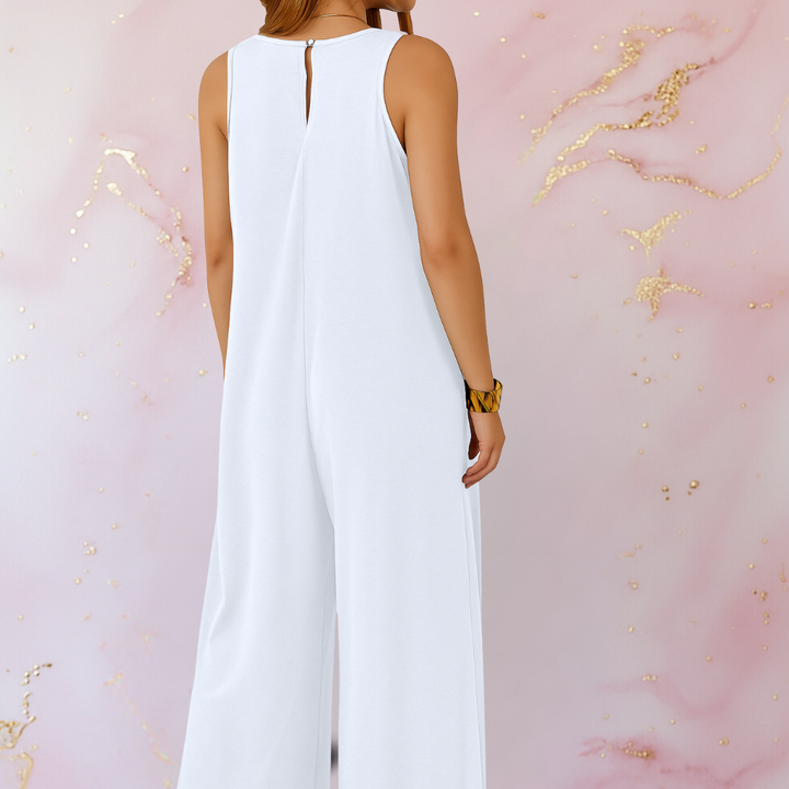 Onyx | Women's V-Neck Sleeveless Wide Leg Jumpsuit with Pockets