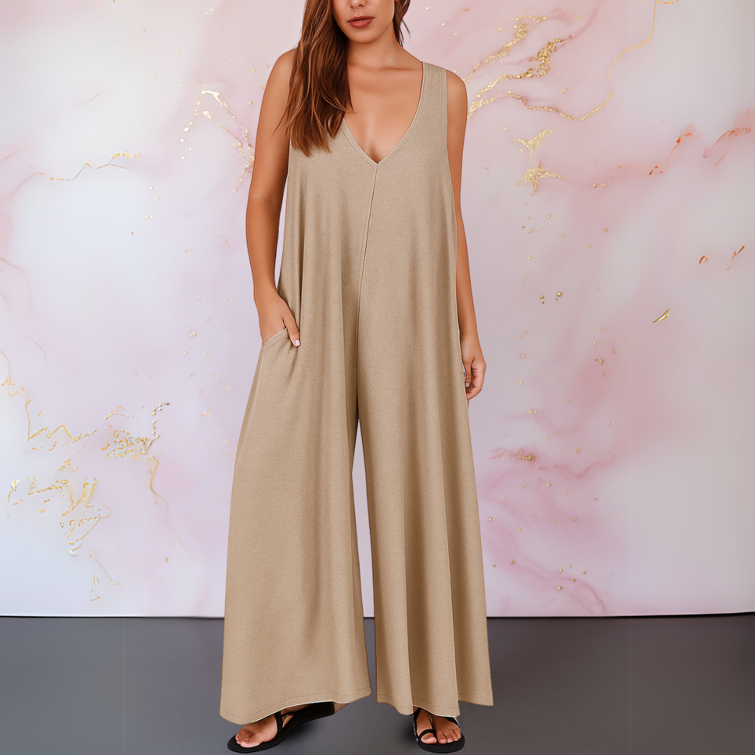 Onyx | Women's V-Neck Sleeveless Wide Leg Jumpsuit with Pockets