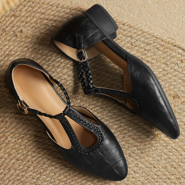 Margot | Women's Leather T-Strap Mary Jane Flats Pointed Toe Flat