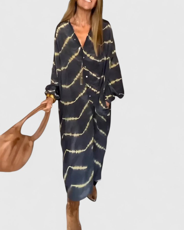 Nova | Women's Tie-Dye Print Button-Down Midi Shirt Dress