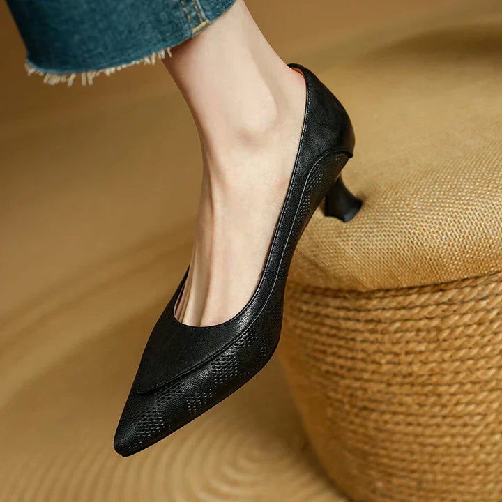 Paloma | Women's Pointed Toe Kitten Heel Pumps Slip On Mid Heel