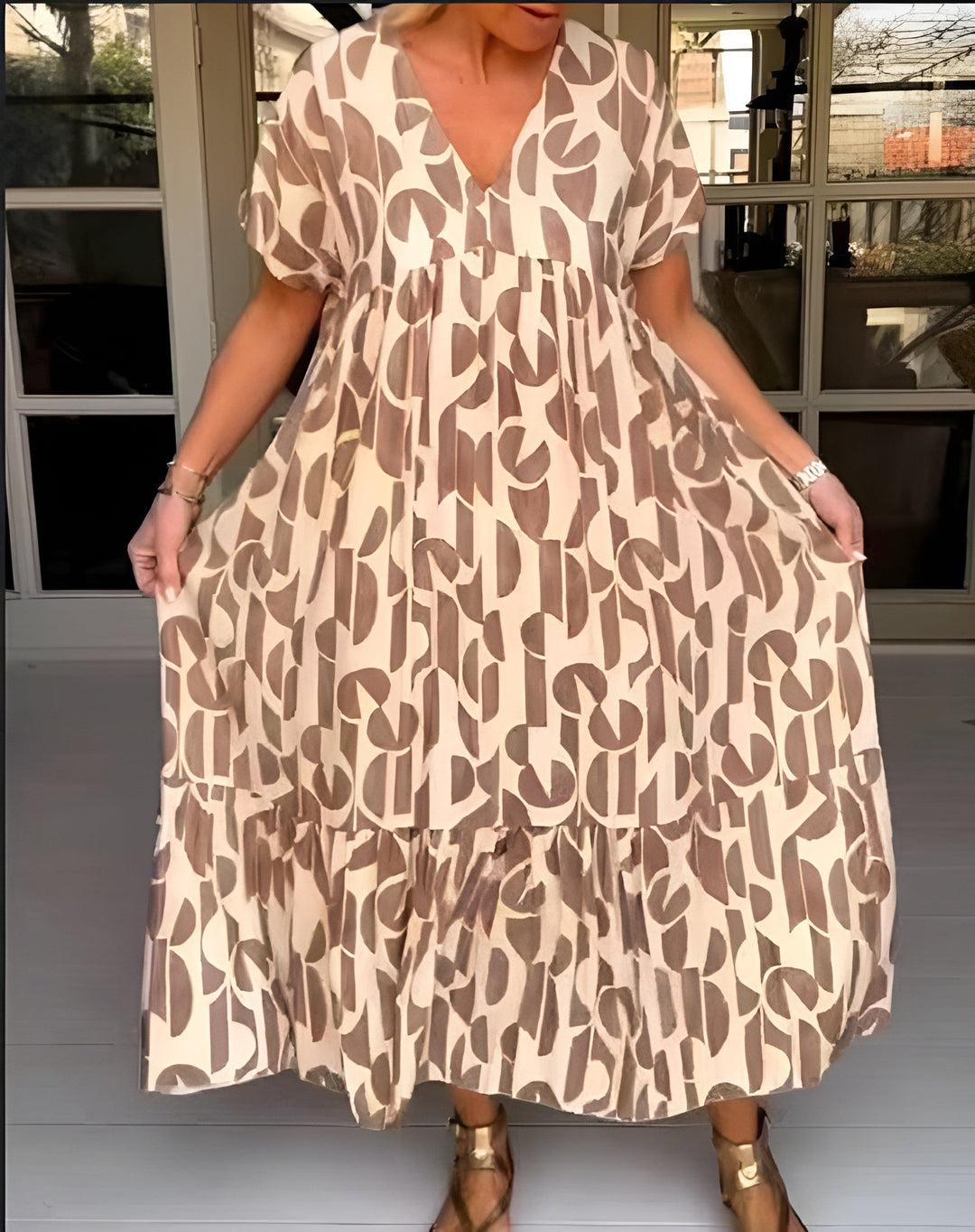 Pearl | Women's V Neck Flowy Draped Midi Dress Evening