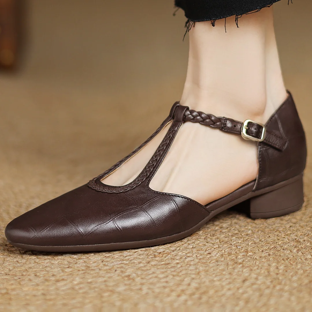 Margot | Women's Leather T-Strap Mary Jane Flats Pointed Toe Flat