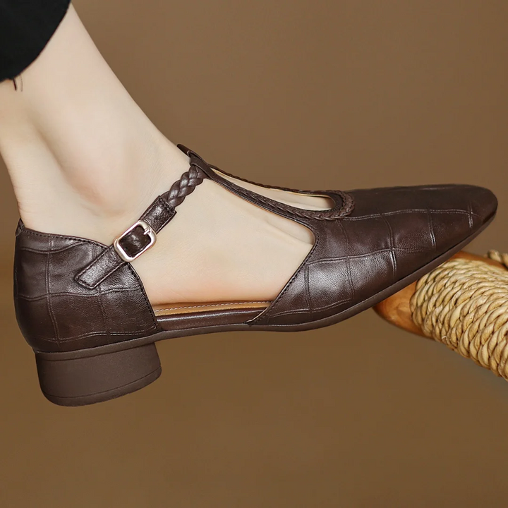 Margot | Women's Leather T-Strap Mary Jane Flats Pointed Toe Flat