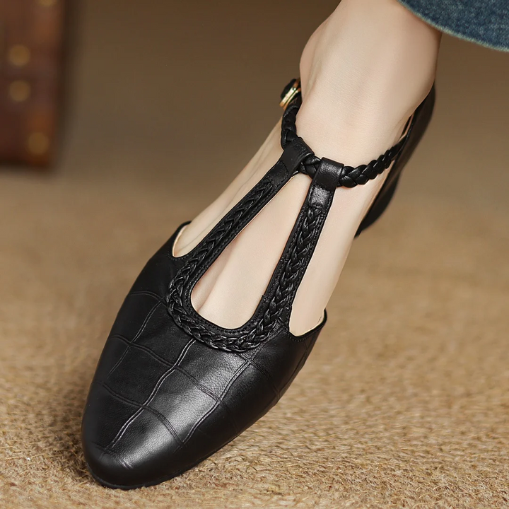 Margot | Women's Leather T-Strap Mary Jane Flats Pointed Toe Flat