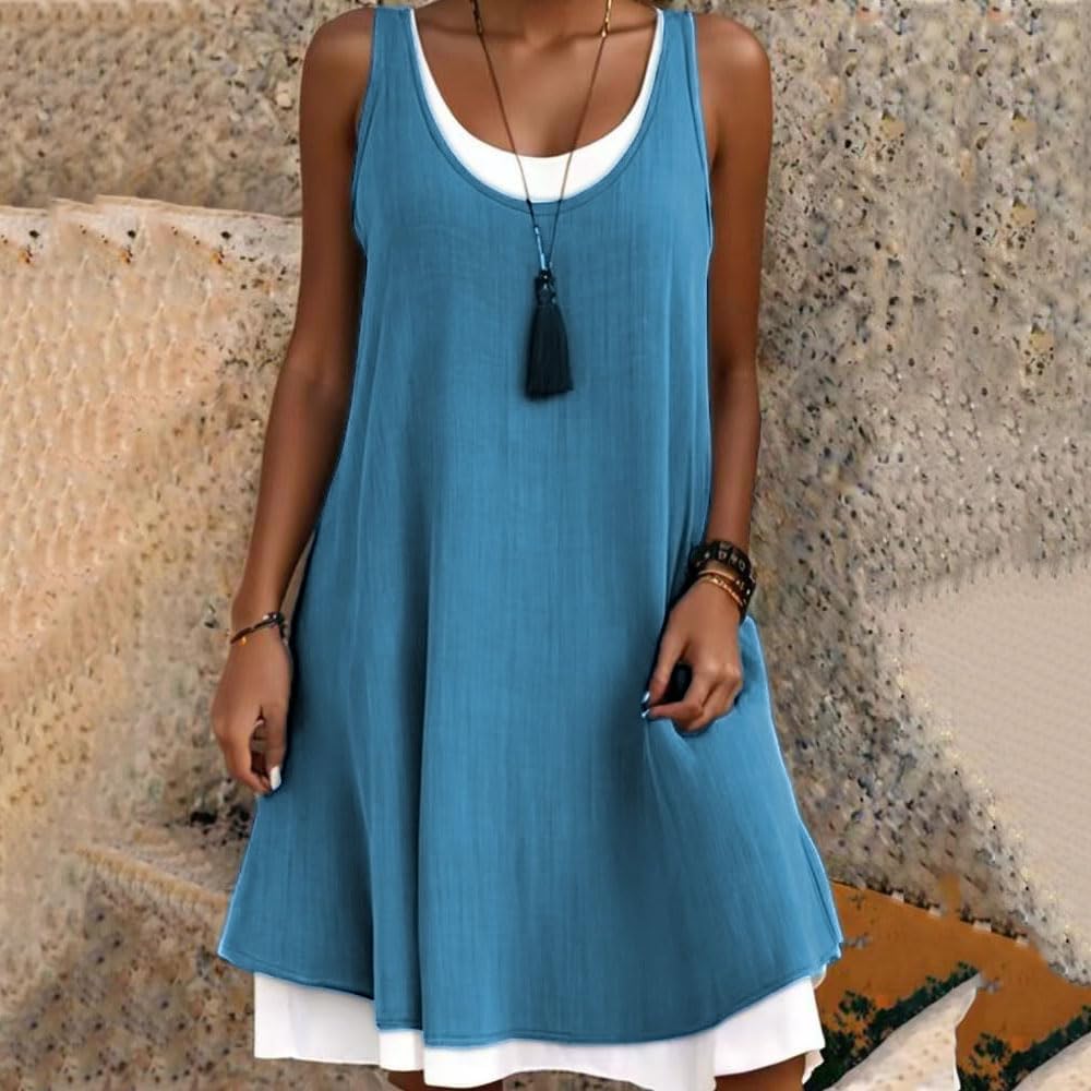 Tessa | Women's Sleeveless Scoop Neck Layered Mini Dress