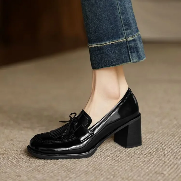 Vivienne | Women's Tassel Loafer Pumps Block Heel Round Toe Heels