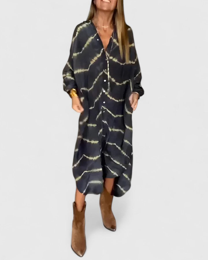 Nova | Women's Tie-Dye Print Button-Down Midi Shirt Dress