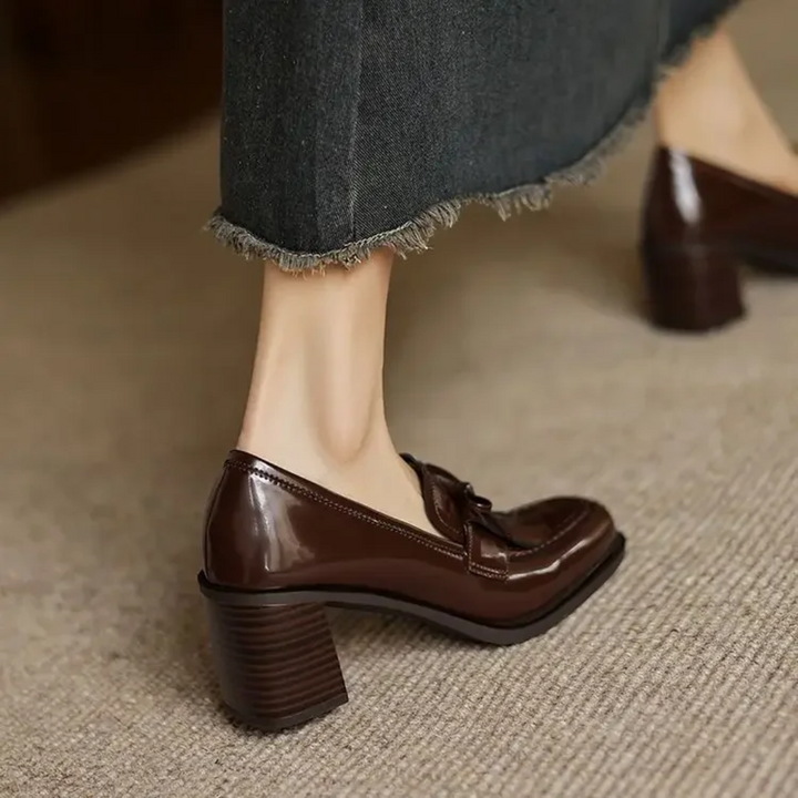 Vivienne | Women's Tassel Loafer Pumps Block Heel Round Toe Heels