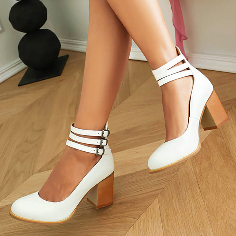 Casilda™ | Smooth Sandals with Ankle Strap and Thick Heel