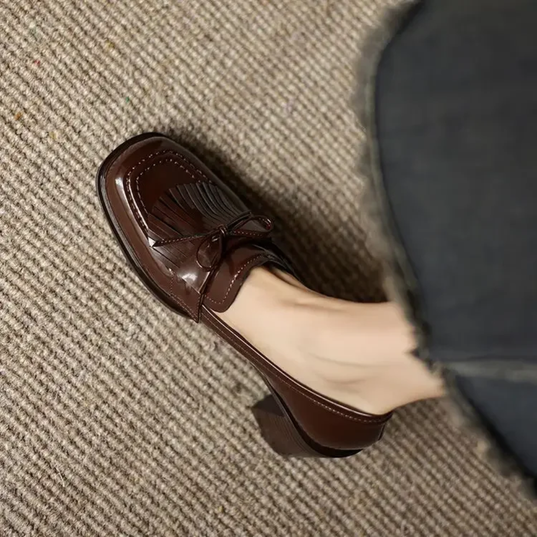 Vivienne | Women's Tassel Loafer Pumps Block Heel Round Toe Heels