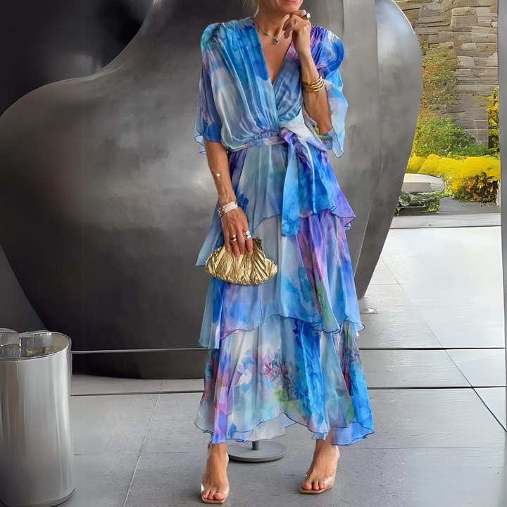 Juliette | Women's V Neck Tummy Control Flowy Draped Dress Cocktail