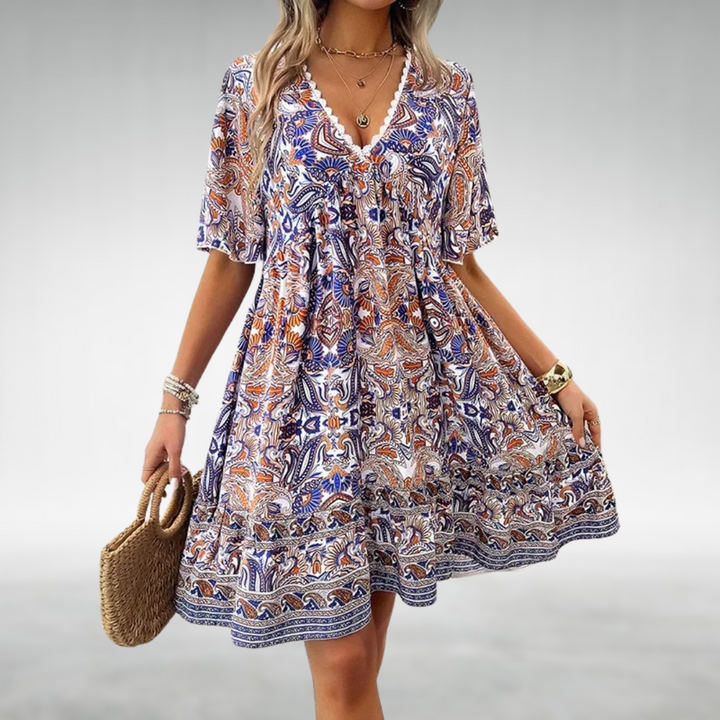 Laurel | Women's Paisley Boho Mini Dress Vacation