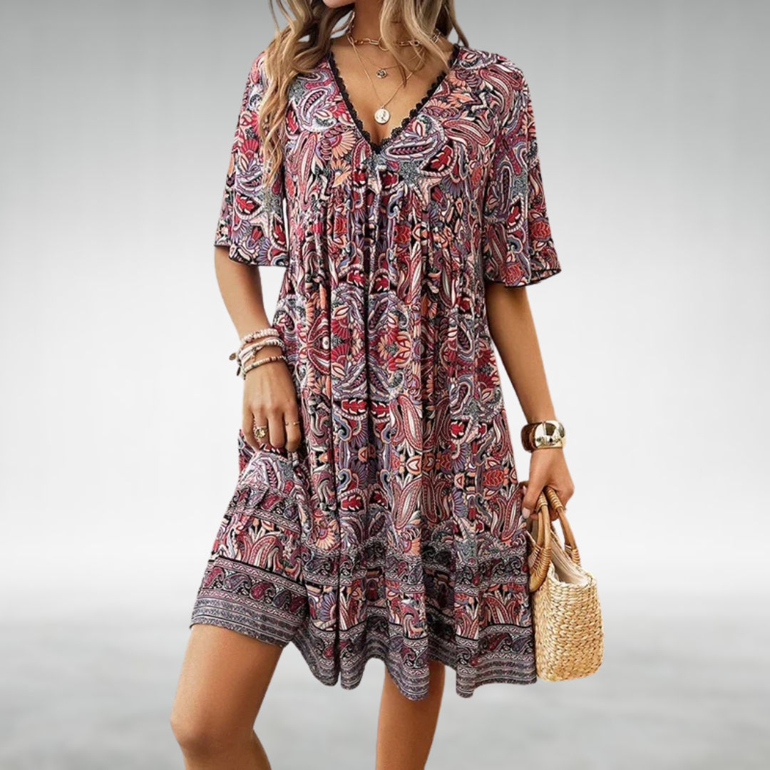 Laurel | Women's Paisley Boho Mini Dress Vacation