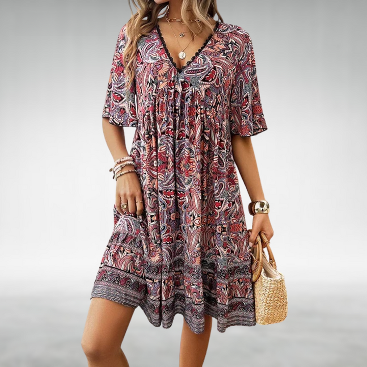 Laurel | Women's Paisley Boho Mini Dress Vacation