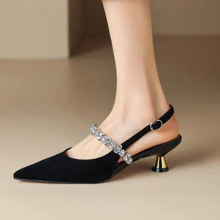 Seraphina | Women's Crystal Strap Slingback Heels Pointed Toe Pumps