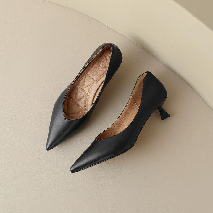 Camille | Women's Pointed Toe Pumps Low Kitten Heel Slip On Shoes