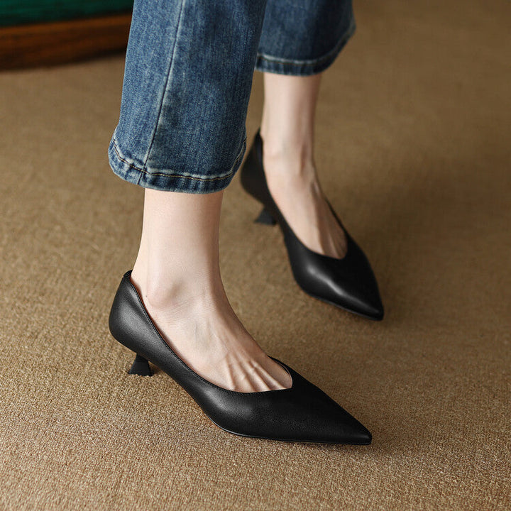 Camille | Women's Pointed Toe Pumps Low Kitten Heel Slip On Shoes