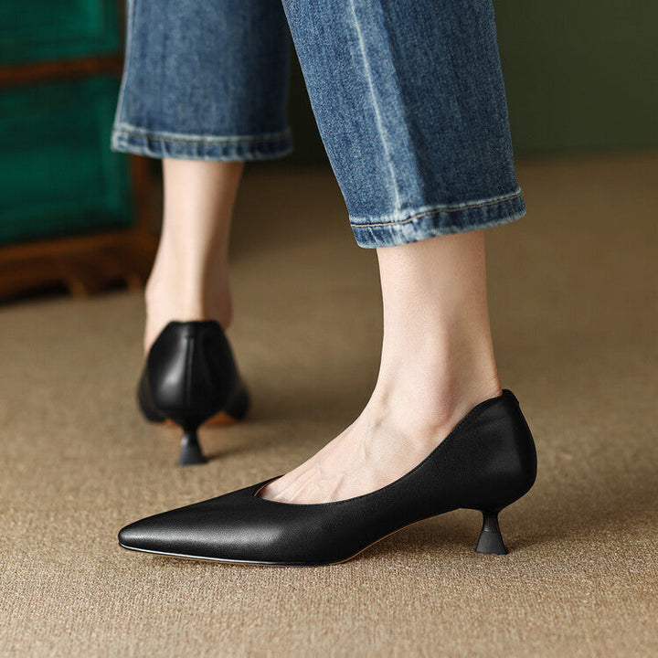 Camille | Women's Pointed Toe Pumps Low Kitten Heel Slip On Shoes