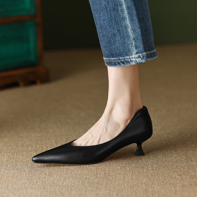 Camille | Women's Pointed Toe Pumps Low Kitten Heel Slip On Shoes