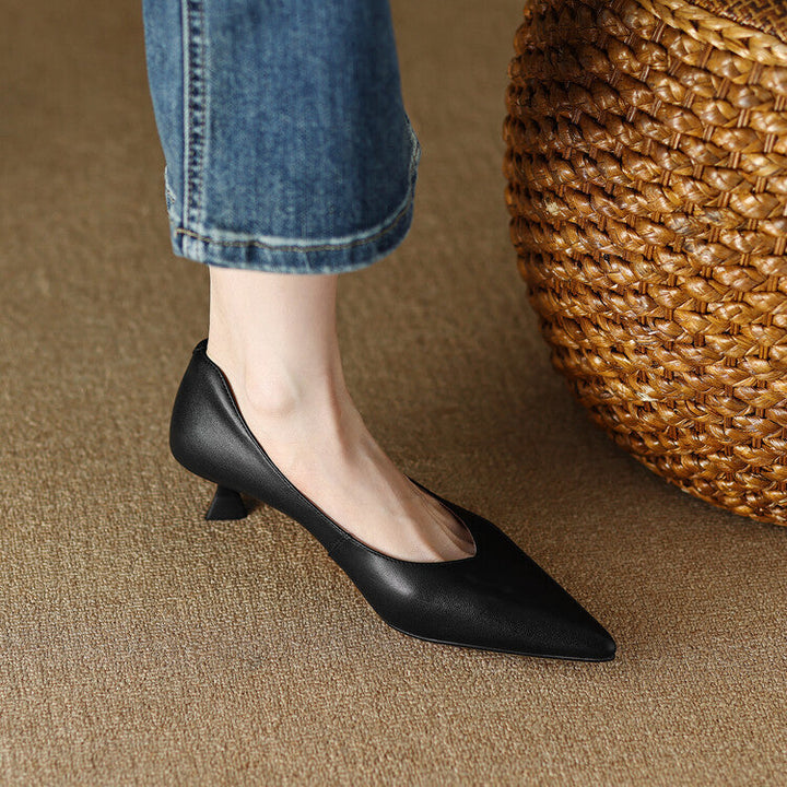 Camille | Women's Pointed Toe Pumps Low Kitten Heel Slip On Shoes