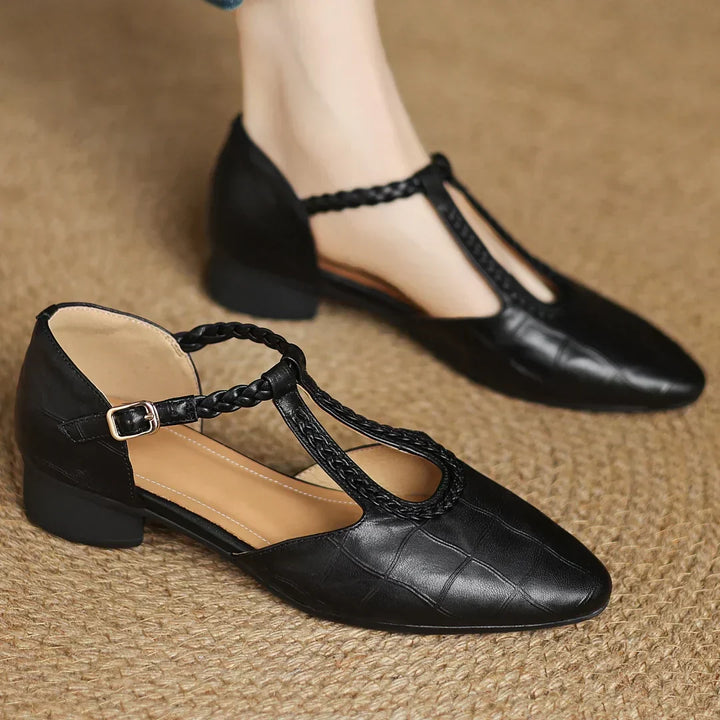 Margot | Women's Leather T-Strap Mary Jane Flats Pointed Toe Flat