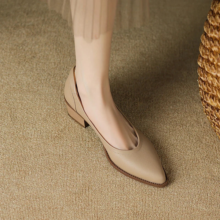Cora | Women's Pointed Toe Block Heel Pumps Slip On Mid Heel Shoes
