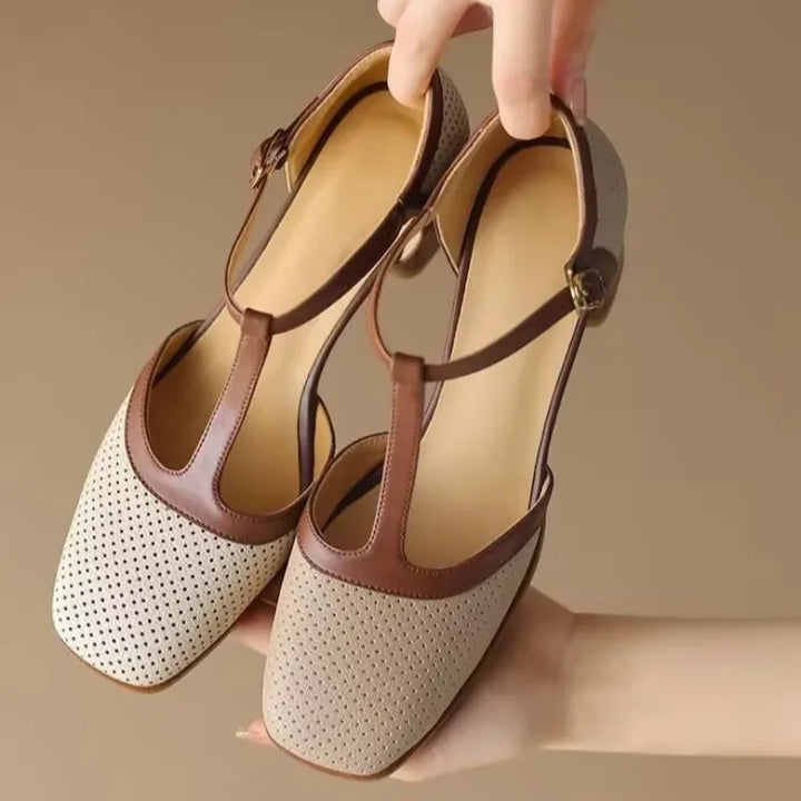 Piper | Women's T-Strap Block Heel Shoes Square Toe Mid Heel Pumps