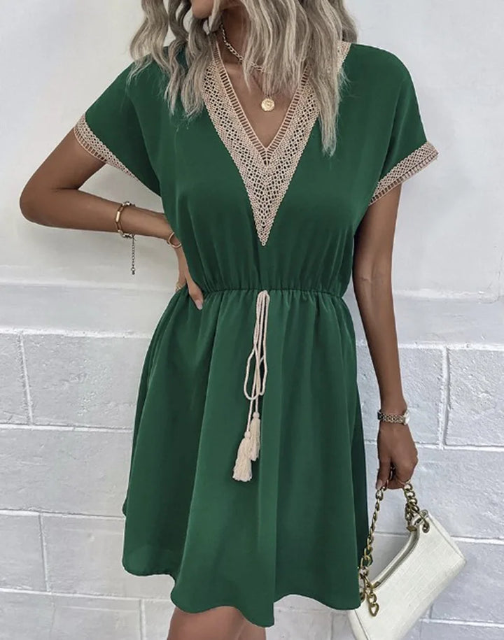 Matilda | Women's V Neck Boho Flowy Draped Dress Casual