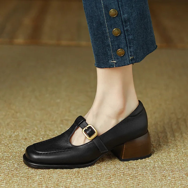 Wren | Women's T-Strap Mary Jane Shoes Square Toe Low Block Heel