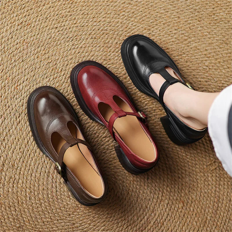 Rowena | Women's Chunky Block Heel Mary Jane Pumps Round Toe Strap