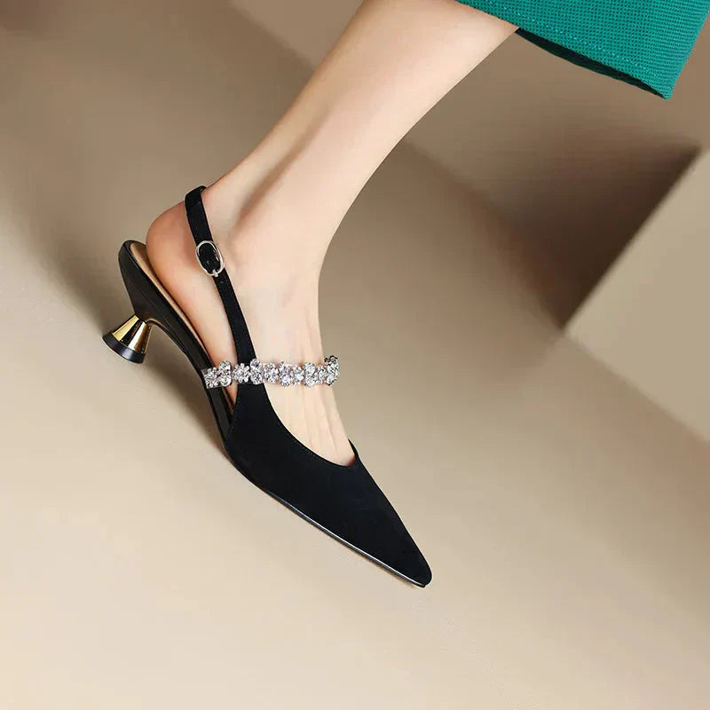 Seraphina | Women's Crystal Strap Slingback Heels Pointed Toe Pumps