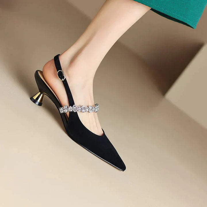 Seraphina | Women's Crystal Strap Slingback Heels Pointed Toe Pumps