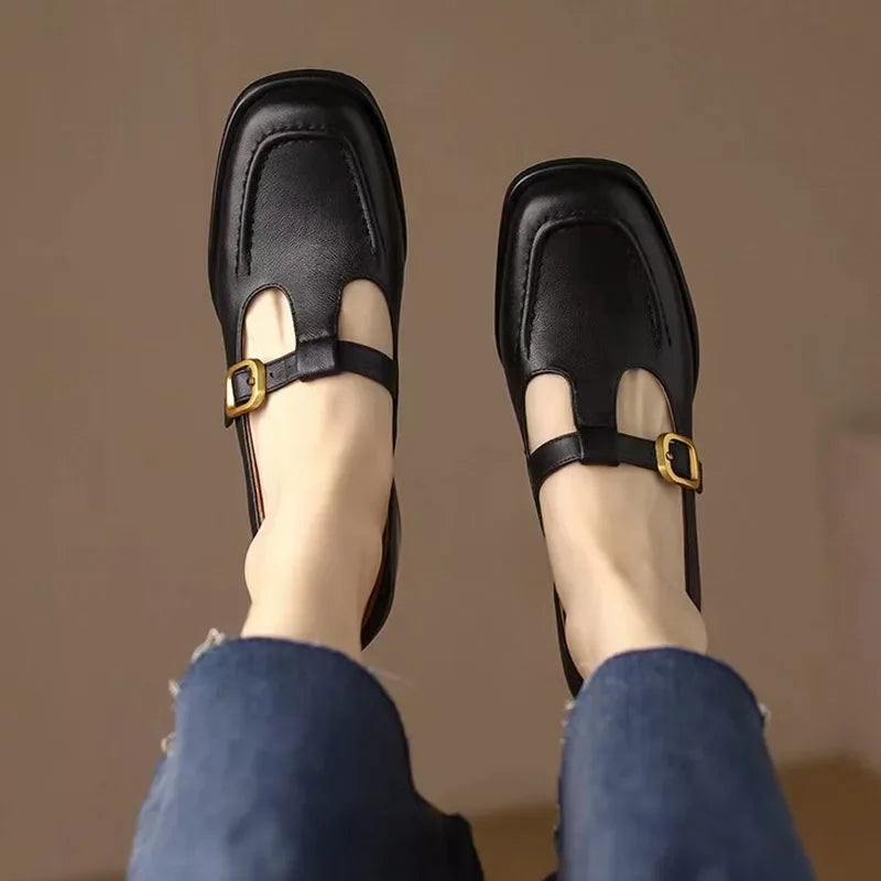 Wren | Women's T-Strap Mary Jane Shoes Square Toe Low Block Heel
