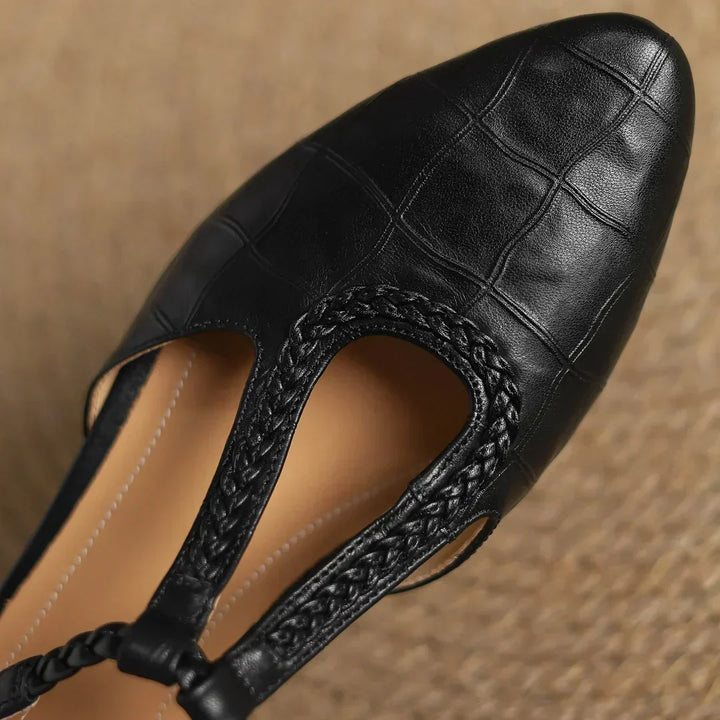 Margot | Women's Leather T-Strap Mary Jane Flats Pointed Toe Flat