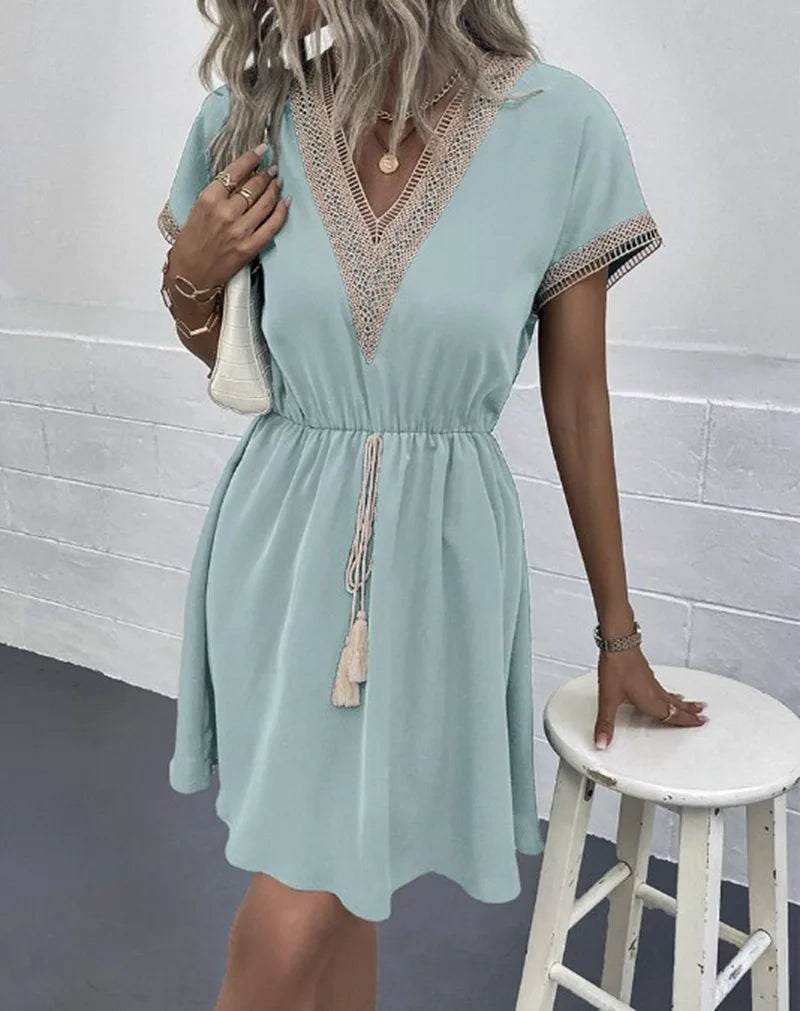 Matilda | Women's V Neck Boho Flowy Draped Dress Casual