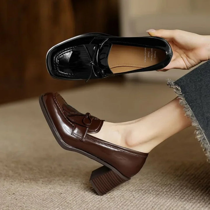 Vivienne | Women's Tassel Loafer Pumps Block Heel Round Toe Heels