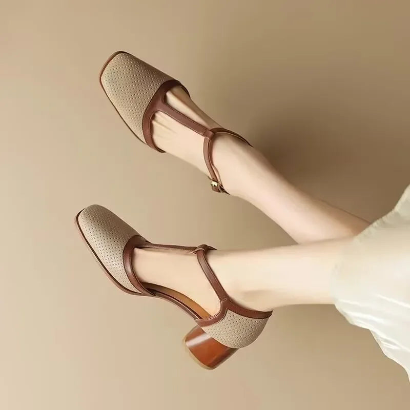 Piper | Women's T-Strap Block Heel Shoes Square Toe Mid Heel Pumps