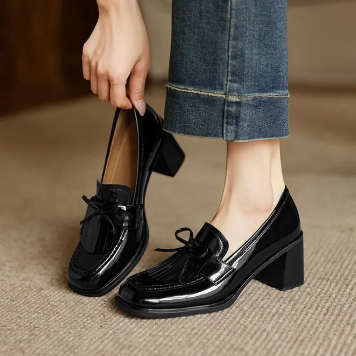 Vivienne | Women's Tassel Loafer Pumps Block Heel Round Toe Heels