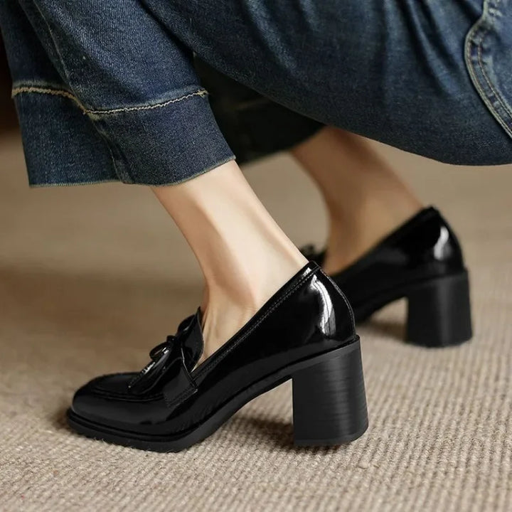 Vivienne | Women's Tassel Loafer Pumps Block Heel Round Toe Heels