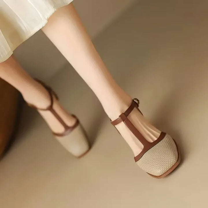 Piper | Women's T-Strap Block Heel Shoes Square Toe Mid Heel Pumps