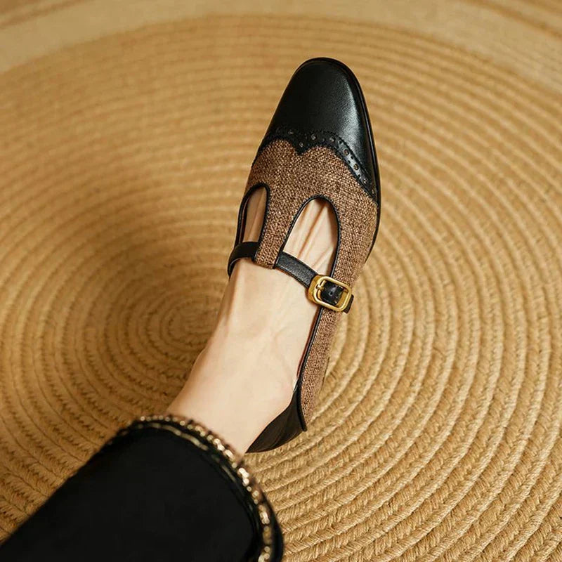 Cosima | Women's Two-Tone T-Strap Mary Jane Shoes Vintage Low Heel