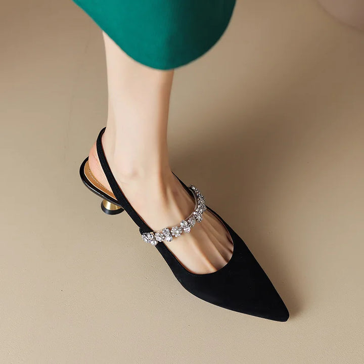 Seraphina | Women's Crystal Strap Slingback Heels Pointed Toe Pumps