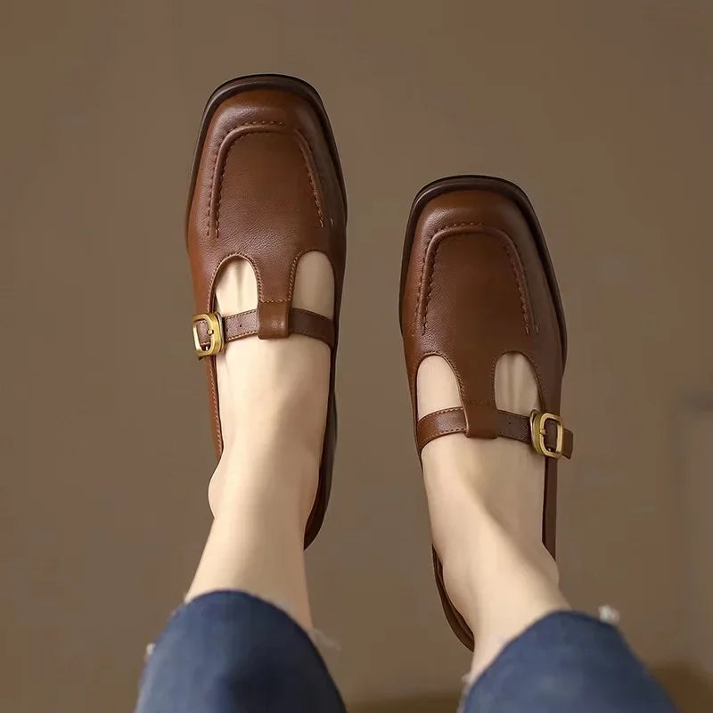Wren | Women's T-Strap Mary Jane Shoes Square Toe Low Block Heel