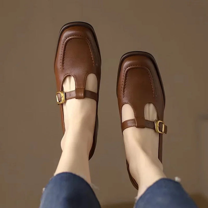 Wren | Women's T-Strap Mary Jane Shoes Square Toe Low Block Heel