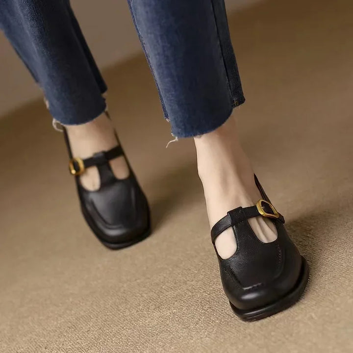 Wren | Women's T-Strap Mary Jane Shoes Square Toe Low Block Heel
