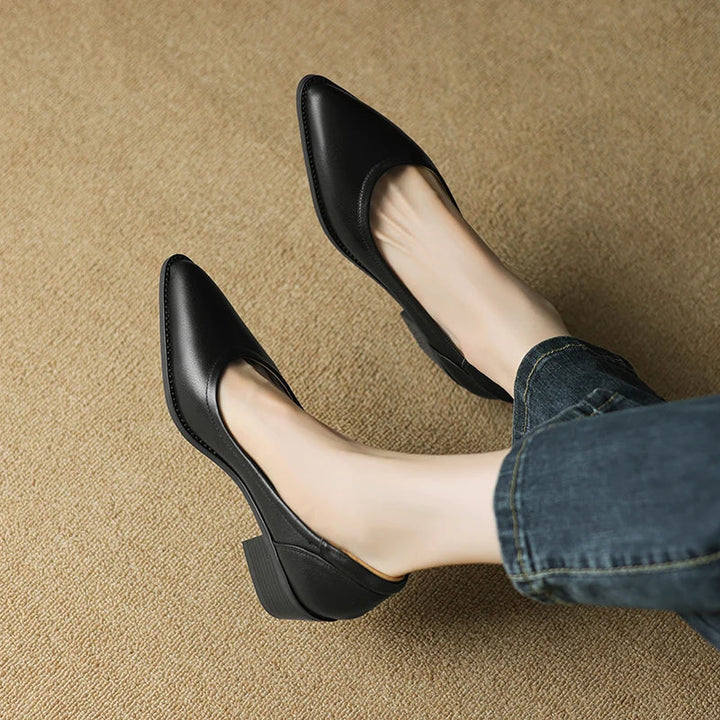 Cora | Women's Pointed Toe Block Heel Pumps Slip On Mid Heel Shoes