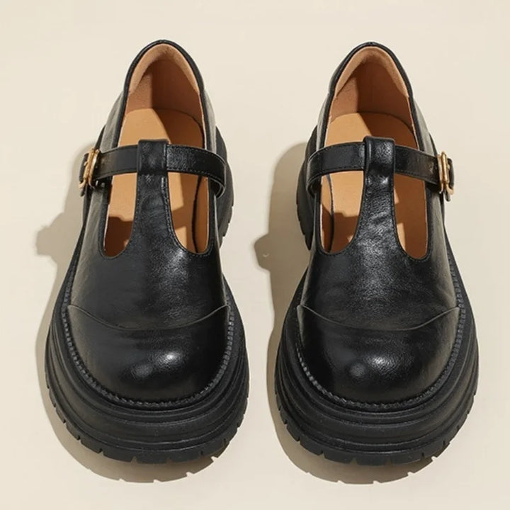 Blythe | Women's T-Bar Mary Jane Shoes Round Toe Brogue Low Heel