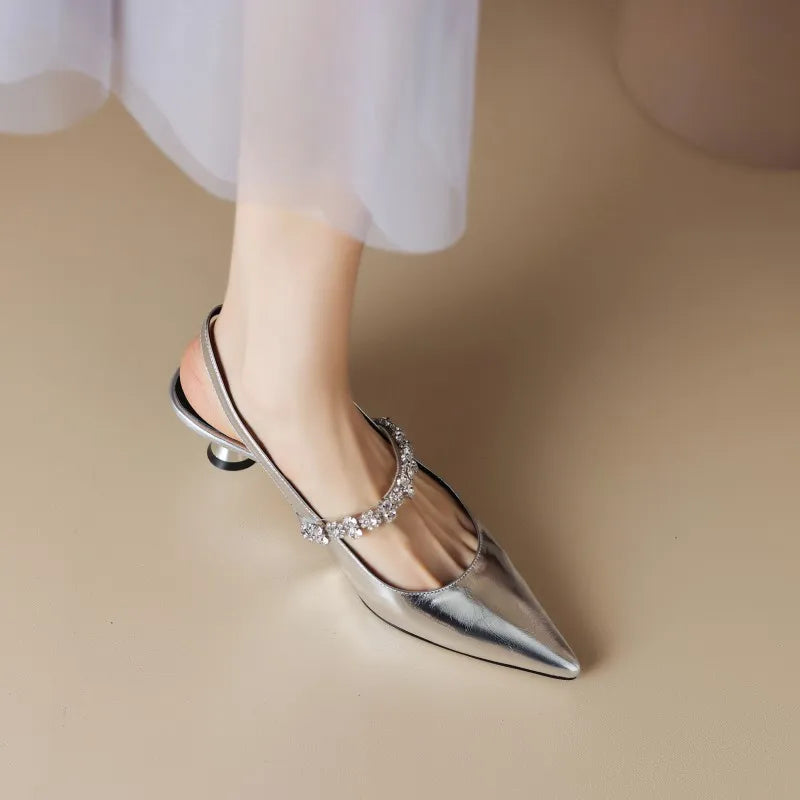 Seraphina | Women's Crystal Strap Slingback Heels Pointed Toe Pumps